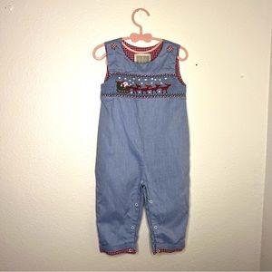 🎅🏻Baby Light Blue Smocked Santa and Sleigh Jon Jon Romper🛷